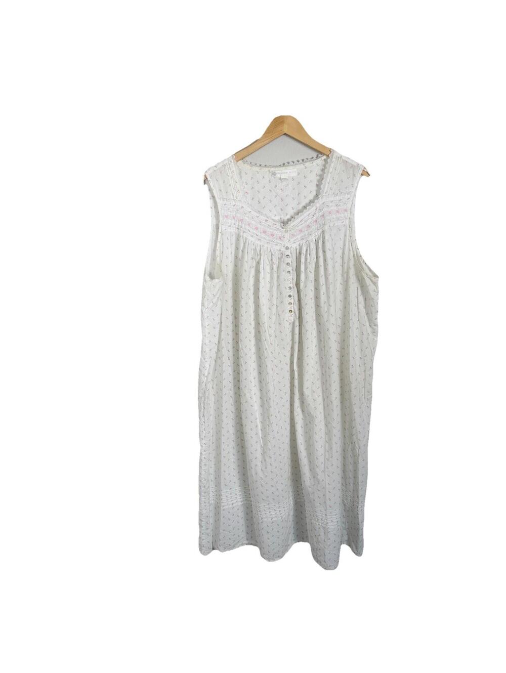 Eileen West Nightgown Cotton White Rose Floral Lace Cottagecore Prairie Size 3X